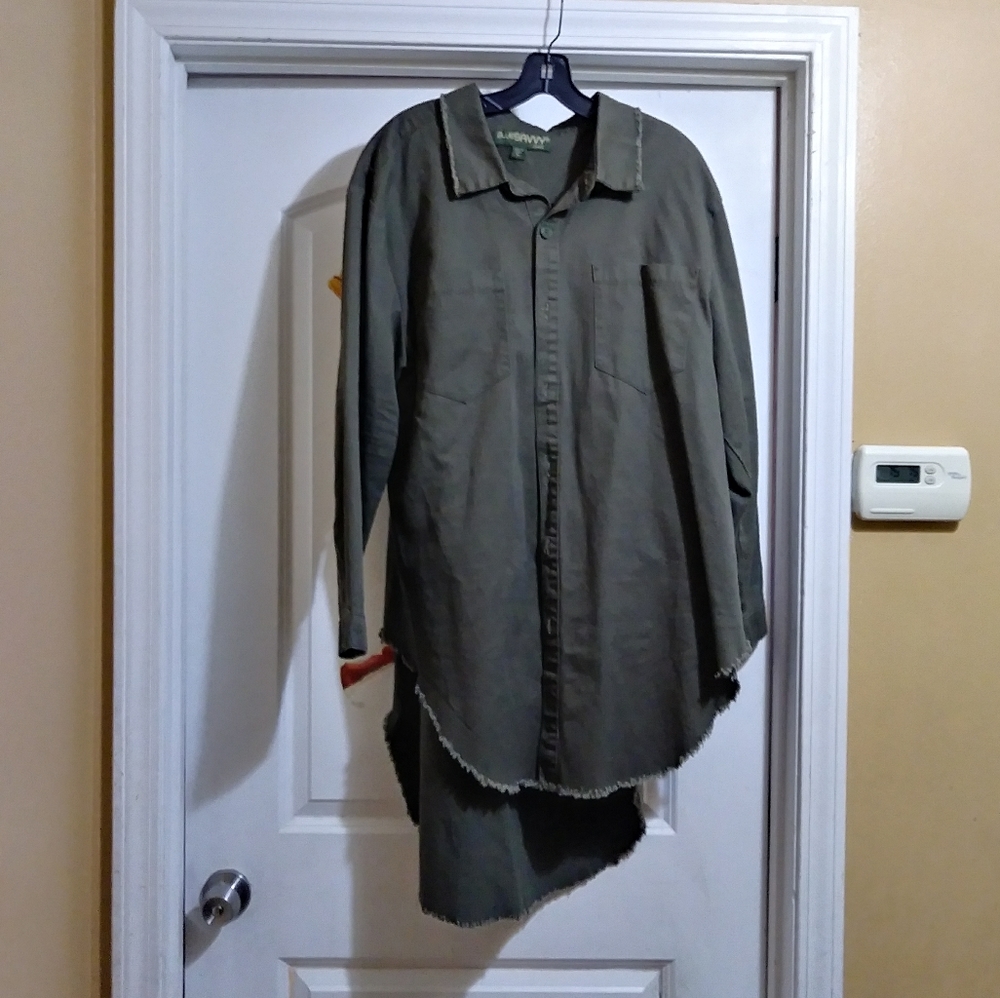 Army green Hi-low button down jacket/shirt